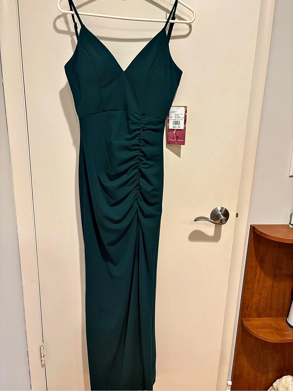 Emerald Sundae V-Neck Ruched Maxi Dress Ruched Maxi Dress in Green Size Medium